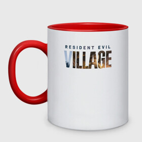 Кружка двухцветная с принтом Resident Evil 8 Village Logo в Кировске, керамика | объем — 330 мл, диаметр — 80 мм. Цветная ручка и кайма сверху, в некоторых цветах — вся внутренняя часть | 8 | dimitresku | games | horror | new | resident evil | umbrella | vampire | village | вампир | деревня | димитреску | игра | лого | надпись | обитель зла | резидент | хоррор | эвил