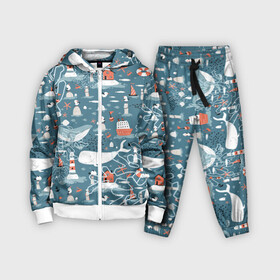 Детский костюм 3D с принтом Море и его жители в Кировске,  |  | киты | кораллы | маяк | море | морская тема | морские символы | паттерн | чайка