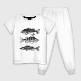 Детская пижама хлопок с принтом караси в Кировске, 100% хлопок |  брюки и футболка прямого кроя, без карманов, на брюках мягкая резинка на поясе и по низу штанин
 | Тематика изображения на принте: ocean | sea | sea animal | графика | карась | море | океан | река | рисунок рыбы | рыба | рыбалка