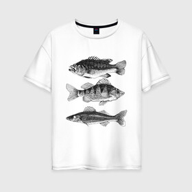 Женская футболка хлопок Oversize с принтом караси в Кировске, 100% хлопок | свободный крой, круглый ворот, спущенный рукав, длина до линии бедер
 | ocean | sea | sea animal | графика | карась | море | океан | река | рисунок рыбы | рыба | рыбалка