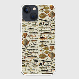 Чехол для iPhone 13 mini с принтом рыбный паттерн в Кировске,  |  | Тематика изображения на принте: ocean | sea | киты | море | морские мотивы | морской принт | морской фон | океан | паттерн | рыбы | текстуры