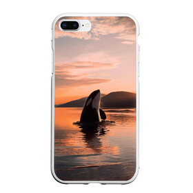 Чехол для iPhone 7Plus/8 Plus матовый с принтом касатки на закате в Кировске, Силикон | Область печати: задняя сторона чехла, без боковых панелей | Тематика изображения на принте: ocean | orca | sea | sea animal | дельфин | закат | касатка | кит | море | океан | рисунок кита