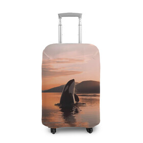 Чехол для чемодана 3D с принтом касатки на закате в Кировске, 86% полиэфир, 14% спандекс | двустороннее нанесение принта, прорези для ручек и колес | ocean | orca | sea | sea animal | дельфин | закат | касатка | кит | море | океан | рисунок кита