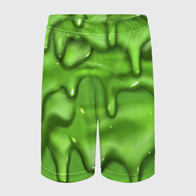 Детские спортивные шорты 3D с принтом Green Slime в Кировске,  100% полиэстер
 | пояс оформлен широкой мягкой резинкой, ткань тянется
 | Тематика изображения на принте: drips | green | slime | желе | зелёный | слайм