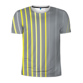 Мужская футболка 3D спортивная с принтом Желтые и серые полосы в Кировске, 100% полиэстер с улучшенными характеристиками | приталенный силуэт, круглая горловина, широкие плечи, сужается к линии бедра | Тематика изображения на принте: gray | stripes | yellow | желтые | полосы | серые