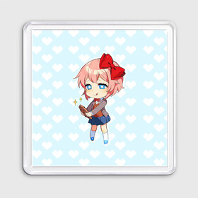 Магнит 55*55 с принтом Chibi Sayori в Кировске, Пластик | Размер: 65*65 мм; Размер печати: 55*55 мм | Тематика изображения на принте: ddlc | doki doki literature club | sayori | саёри | сайори