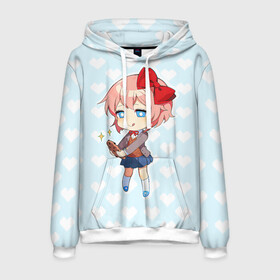 Мужская толстовка 3D с принтом Chibi Sayori в Кировске, 100% полиэстер | двухслойный капюшон со шнурком для регулировки, мягкие манжеты на рукавах и по низу толстовки, спереди карман-кенгуру с мягким внутренним слоем. | ddlc | doki doki literature club | sayori | саёри | сайори