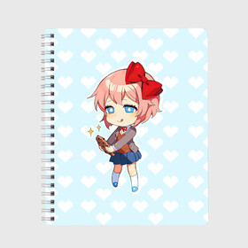 Тетрадь с принтом Chibi Sayori в Кировске, 100% бумага | 48 листов, плотность листов — 60 г/м2, плотность картонной обложки — 250 г/м2. Листы скреплены сбоку удобной пружинной спиралью. Уголки страниц и обложки скругленные. Цвет линий — светло-серый
 | ddlc | doki doki literature club | sayori | саёри | сайори