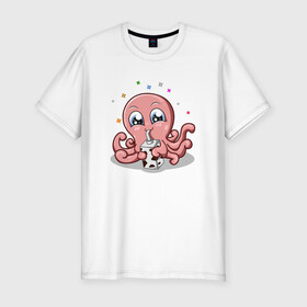 Мужская футболка хлопок Slim с принтом Милый Осьминог в Кировске, 92% хлопок, 8% лайкра | приталенный силуэт, круглый вырез ворота, длина до линии бедра, короткий рукав | cute | octopus | милый | осьминог | осьминожка | тентакли