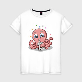 Женская футболка хлопок с принтом Милый Осьминог в Кировске, 100% хлопок | прямой крой, круглый вырез горловины, длина до линии бедер, слегка спущенное плечо | cute | octopus | милый | осьминог | осьминожка | тентакли