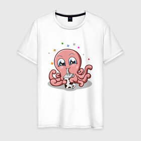 Мужская футболка хлопок с принтом Милый Осьминог в Кировске, 100% хлопок | прямой крой, круглый вырез горловины, длина до линии бедер, слегка спущенное плечо. | cute | octopus | милый | осьминог | осьминожка | тентакли