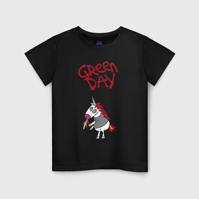 Детская футболка хлопок с принтом Green Day Unicorn в Кировске, 100% хлопок | круглый вырез горловины, полуприлегающий силуэт, длина до линии бедер | billie joe armstrong | green day | punk | rock | unicorn | билли джо | грин дей | панк | рок