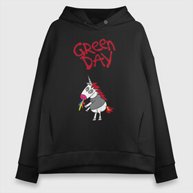 Женское худи Oversize хлопок с принтом Green Day Unicorn в Кировске, френч-терри — 70% хлопок, 30% полиэстер. Мягкий теплый начес внутри —100% хлопок | боковые карманы, эластичные манжеты и нижняя кромка, капюшон на магнитной кнопке | Тематика изображения на принте: billie joe armstrong | green day | punk | rock | unicorn | билли джо | грин дей | панк | рок