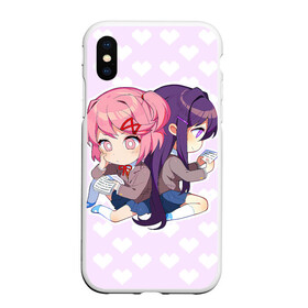 Чехол для iPhone XS Max матовый с принтом Chibi Natsuki and Yuri в Кировске, Силикон | Область печати: задняя сторона чехла, без боковых панелей | Тематика изображения на принте: ddlc | doki doki literature club | natsuki | yuri | натсуки | нацуки | юри