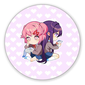 Коврик для мышки круглый с принтом Chibi Natsuki and Yuri в Кировске, резина и полиэстер | круглая форма, изображение наносится на всю лицевую часть | ddlc | doki doki literature club | natsuki | yuri | натсуки | нацуки | юри