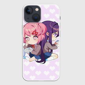 Чехол для iPhone 13 mini с принтом Chibi Natsuki and Yuri в Кировске,  |  | ddlc | doki doki literature club | natsuki | yuri | натсуки | нацуки | юри