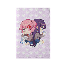 Обложка для паспорта матовая кожа с принтом Chibi Natsuki and Yuri в Кировске, натуральная матовая кожа | размер 19,3 х 13,7 см; прозрачные пластиковые крепления | ddlc | doki doki literature club | natsuki | yuri | натсуки | нацуки | юри