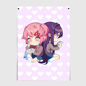 Постер с принтом Chibi Natsuki and Yuri в Кировске, 100% бумага
 | бумага, плотность 150 мг. Матовая, но за счет высокого коэффициента гладкости имеет небольшой блеск и дает на свету блики, но в отличии от глянцевой бумаги не покрыта лаком | ddlc | doki doki literature club | natsuki | yuri | натсуки | нацуки | юри