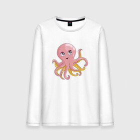 Мужской лонгслив хлопок с принтом Осьминожка в Кировске, 100% хлопок |  | Тематика изображения на принте: cute | octopus | милый | осьминог | осьминожка | тентакли