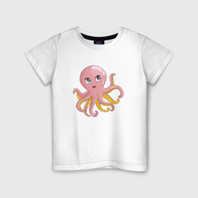 Детская футболка хлопок с принтом Осьминожка в Кировске, 100% хлопок | круглый вырез горловины, полуприлегающий силуэт, длина до линии бедер | cute | octopus | милый | осьминог | осьминожка | тентакли