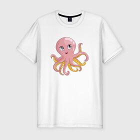 Мужская футболка хлопок Slim с принтом Осьминожка в Кировске, 92% хлопок, 8% лайкра | приталенный силуэт, круглый вырез ворота, длина до линии бедра, короткий рукав | cute | octopus | милый | осьминог | осьминожка | тентакли