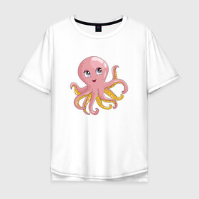 Мужская футболка хлопок Oversize с принтом Осьминожка в Кировске, 100% хлопок | свободный крой, круглый ворот, “спинка” длиннее передней части | cute | octopus | милый | осьминог | осьминожка | тентакли