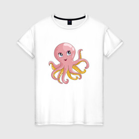 Женская футболка хлопок с принтом Осьминожка в Кировске, 100% хлопок | прямой крой, круглый вырез горловины, длина до линии бедер, слегка спущенное плечо | cute | octopus | милый | осьминог | осьминожка | тентакли