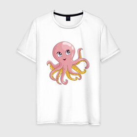 Мужская футболка хлопок с принтом Осьминожка в Кировске, 100% хлопок | прямой крой, круглый вырез горловины, длина до линии бедер, слегка спущенное плечо. | cute | octopus | милый | осьминог | осьминожка | тентакли
