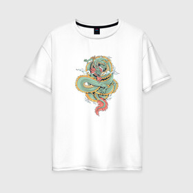 Женская футболка хлопок Oversize с принтом Дракон в Кировске, 100% хлопок | свободный крой, круглый ворот, спущенный рукав, длина до линии бедер
 | dragon | дракон | драконами | драконом | дракоша | иероглиф | мифология