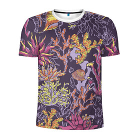 Мужская футболка 3D спортивная с принтом Кораллы в Кировске, 100% полиэстер с улучшенными характеристиками | приталенный силуэт, круглая горловина, широкие плечи, сужается к линии бедра | кораллы | море | морская тема | морские раковины | морские символы | ракушка | растения