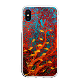Чехол для iPhone XS Max матовый с принтом Коралловые рыбки в Кировске, Силикон | Область печати: задняя сторона чехла, без боковых панелей | коралловые | море | океан | подводный мир | рифы | рыбки | рыбы