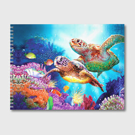 Альбом для рисования с принтом Морские черепахи в Кировске, 100% бумага
 | матовая бумага, плотность 200 мг. | Тематика изображения на принте: коралловые | море | морские | океан | подводный мир | рифы | рыбки | рыбы | черепахи