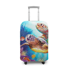 Чехол для чемодана 3D с принтом Морские черепахи в Кировске, 86% полиэфир, 14% спандекс | двустороннее нанесение принта, прорези для ручек и колес | коралловые | море | морские | океан | подводный мир | рифы | рыбки | рыбы | черепахи