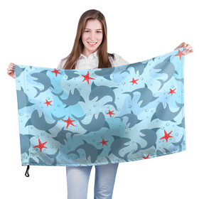Флаг 3D с принтом Акулы паттерн в Кировске, 100% полиэстер | плотность ткани — 95 г/м2, размер — 67 х 109 см. Принт наносится с одной стороны | shark | акула | акулы | жители | клыки | море | морские | океан | рыба