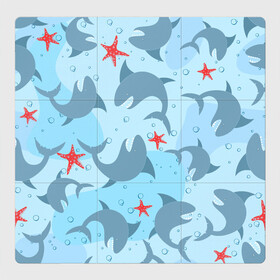 Магнитный плакат 3Х3 с принтом Акулы паттерн в Кировске, Полимерный материал с магнитным слоем | 9 деталей размером 9*9 см | Тематика изображения на принте: shark | акула | акулы | жители | клыки | море | морские | океан | рыба