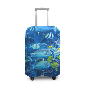 Чехол для чемодана 3D с принтом Коралловые рыбки в Кировске, 86% полиэфир, 14% спандекс | двустороннее нанесение принта, прорези для ручек и колес | коралловые | море | подводный мир | рыбки