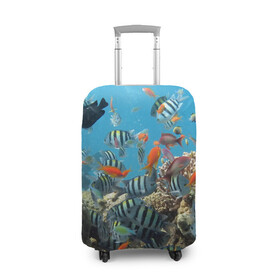 Чехол для чемодана 3D с принтом Коралловые рыбки в Кировске, 86% полиэфир, 14% спандекс | двустороннее нанесение принта, прорези для ручек и колес | коралловые | кораллы | море | подводный мир | рыбки
