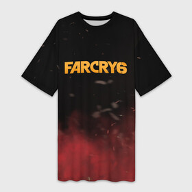 Платье-футболка 3D с принтом Far Cry 6 в Кировске,  |  | far cry 6 | дым | игра | лого | надпись | частицы