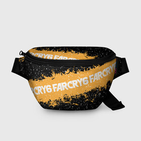 Поясная сумка 3D с принтом Far Cry 6 в Кировске, 100% полиэстер | плотная ткань, ремень с регулируемой длиной, внутри несколько карманов для мелочей, основное отделение и карман с обратной стороны сумки застегиваются на молнию | far cry 6 | игра | капли | лого | надпись | снег | частицы