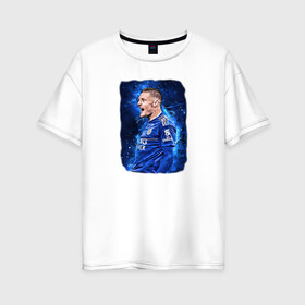 Женская футболка хлопок Oversize с принтом Джейми Варди Jamie Vardy в Кировске, 100% хлопок | свободный крой, круглый ворот, спущенный рукав, длина до линии бедер
 | jamie vardy | king power | lester city | англия | британия | джейми варди | известные личности | лестер сити | мужчинам | спорт | спортсмены | футбол | футболист | хобби | эмоции