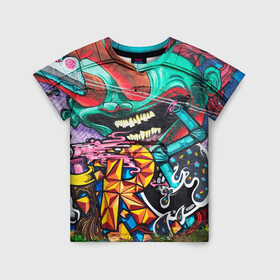 Детская футболка 3D с принтом Граффити в Кировске, 100% гипоаллергенный полиэфир | прямой крой, круглый вырез горловины, длина до линии бедер, чуть спущенное плечо, ткань немного тянется | молодость | стиль | яркое граффити
