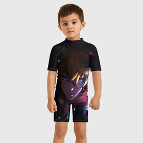 Детский купальный костюм 3D с принтом ТАРТАЛЬЯ - GENSHIN IMPACT в Кировске, Полиэстер 85%, Спандекс 15% | застежка на молнии на спине | childe | genshin impact | гениш импакт | генши импакт | геншин импакт | игра | тарталья | чайльд