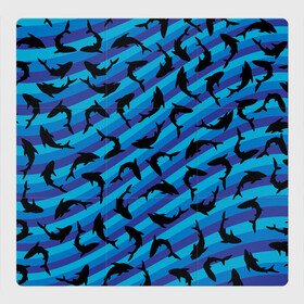 Магнитный плакат 3Х3 с принтом Черные акулы паттерн в Кировске, Полимерный материал с магнитным слоем | 9 деталей размером 9*9 см | Тематика изображения на принте: black | shark | акула | акулы | жители | клыки | море | морские | океан | паттерн | рыба | черные