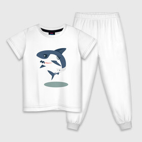 Детская пижама хлопок с принтом Акуленок в Кировске, 100% хлопок |  брюки и футболка прямого кроя, без карманов, на брюках мягкая резинка на поясе и по низу штанин
 | baby | shark | акула | акуленок | акулы | жители | клыки | море | морские | океан | памперс | паттерн | ребенок | рыба | черные