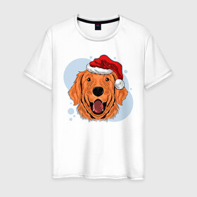 Мужская футболка хлопок с принтом Рождественский пёс в Кировске, 100% хлопок | прямой крой, круглый вырез горловины, длина до линии бедер, слегка спущенное плечо. | Тематика изображения на принте: животные | новый год | праздник | рождество | собака