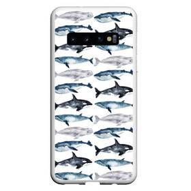 Чехол для Samsung Galaxy S10 с принтом киты в Кировске, Силикон | Область печати: задняя сторона чехла, без боковых панелей | ocean | sea | касатки | киты | море | морские мотивы | морской принт | морской фон | океан | паттерн | рыбы | текстуры