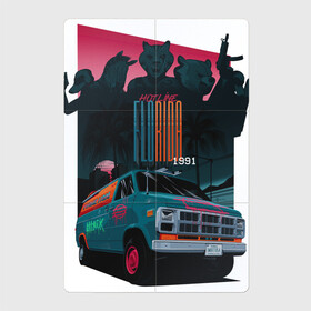 Магнитный плакат 2Х3 с принтом Hotline Florida 1991 в Кировске, Полимерный материал с магнитным слоем | 6 деталей размером 9*9 см | автомобиль | бирюзовый | горячая линия | градиенты | грузовик | зебра | маски | медведь. | ночь | пальмы | розовый | тигр | утки