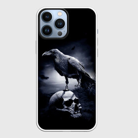 Чехол для iPhone 13 Pro Max с принтом ЧЕРЕП И ВОРОН в Кировске,  |  | birds | black | crown | death | horror | metal | skull | арт | ворон | зомби | кости | птицы | скелет | череп | черный