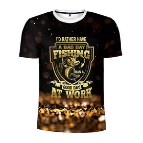 Мужская футболка 3D спортивная с принтом День на рыбалке в Кировске, 100% полиэстер с улучшенными характеристиками | приталенный силуэт, круглая горловина, широкие плечи, сужается к линии бедра | fish | карп | лето | отдых | поклев | рыба | рыбалка | рыболов | спиннинг | удилище | удочка