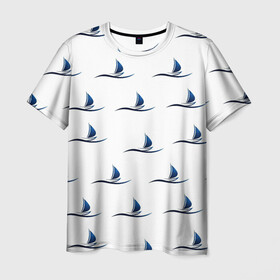 Мужская футболка 3D с принтом Кораблики на белом в Кировске, 100% полиэфир | прямой крой, круглый вырез горловины, длина до линии бедер | корабли | кораблики на белом | популярные иллюстрации